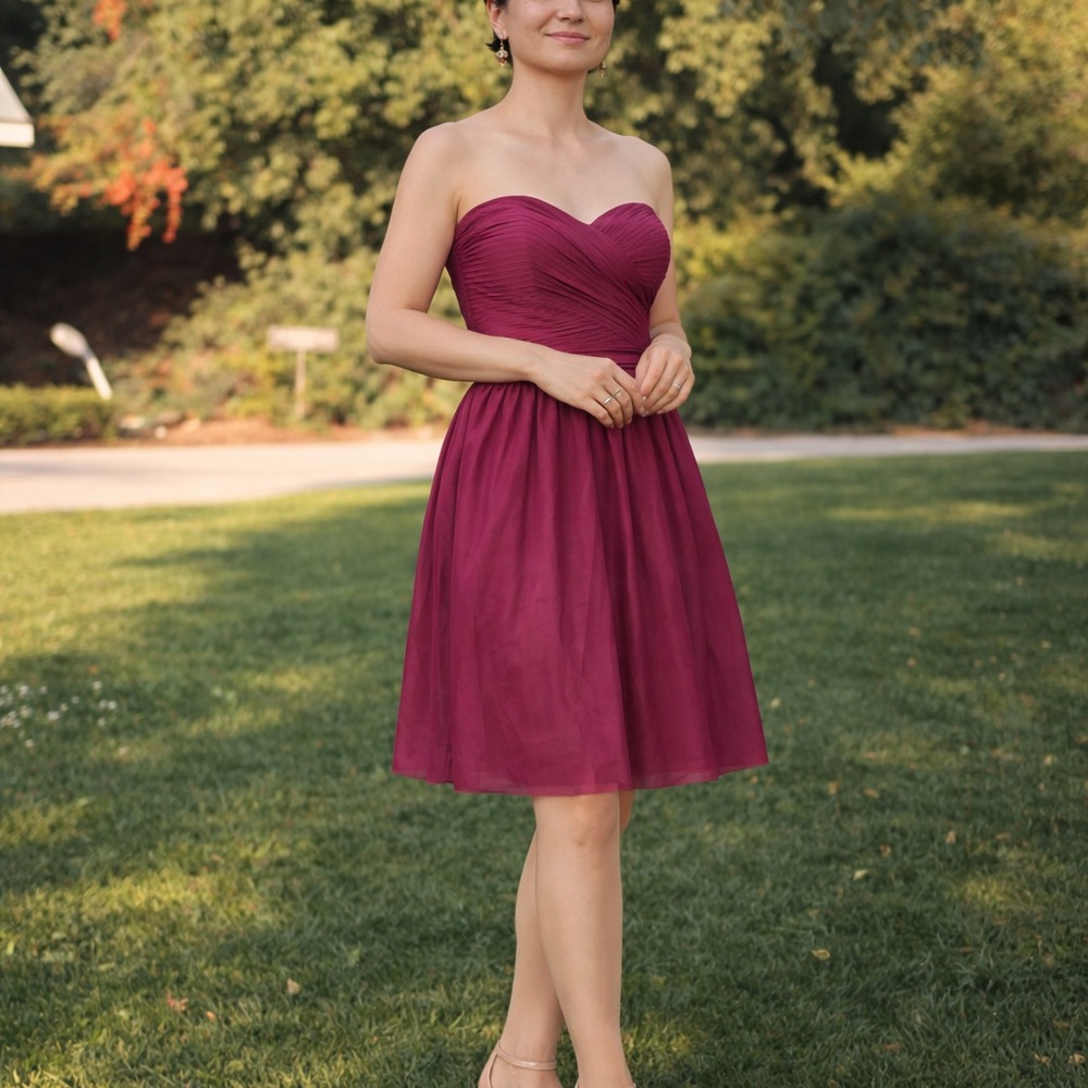Elegant Strapless Burgundy Dress